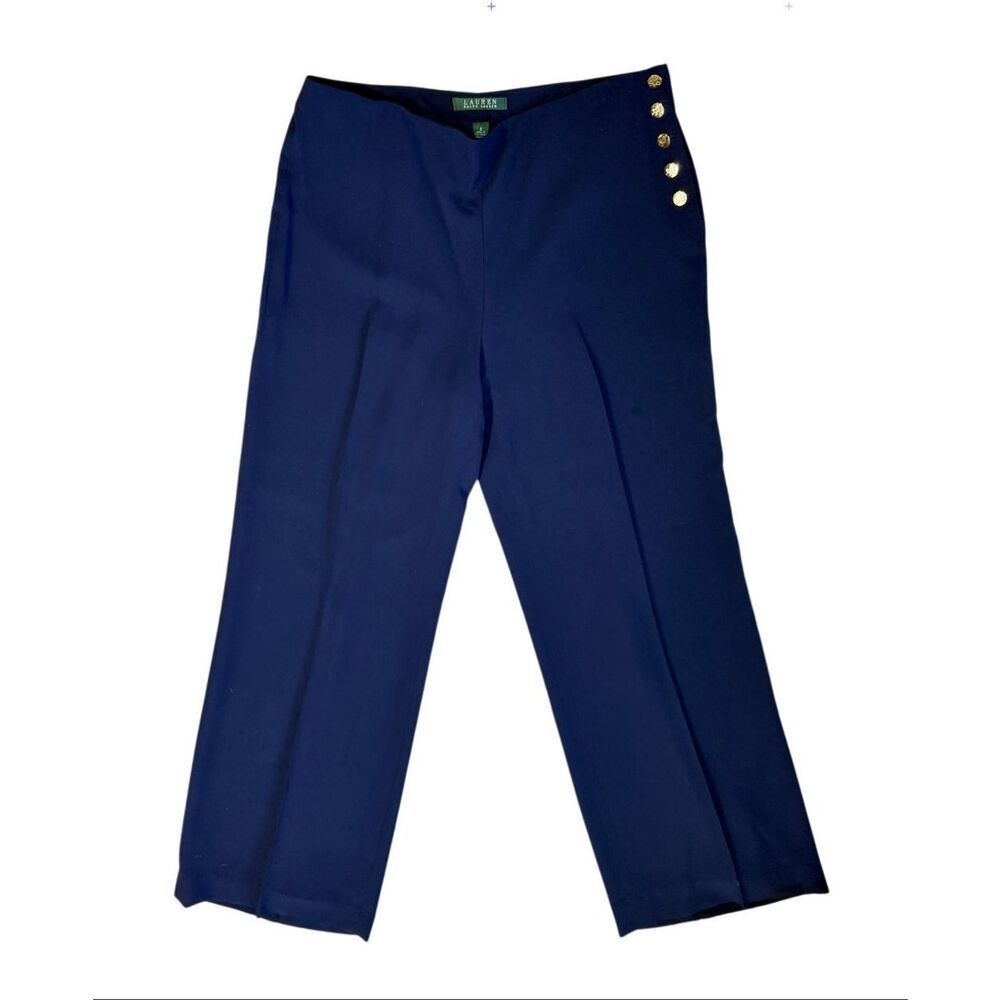 Lauren Ralph Lauren Navy Sailor Wide Leg Pants Gold Buttons Sz. 8 Nautical